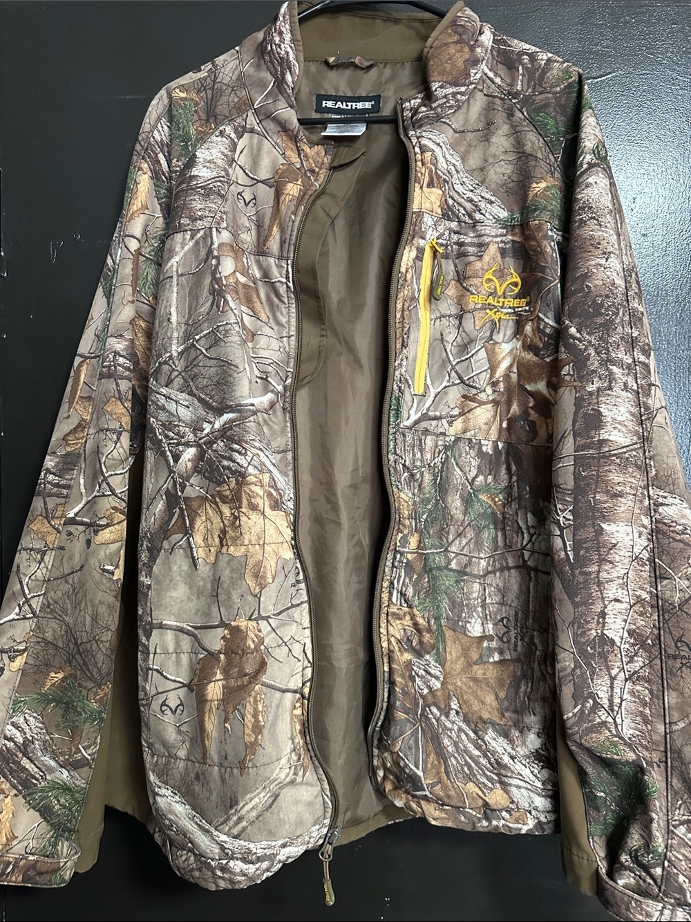 Realtree Men's Camouflage Softshell Jacket with Yellow Accent